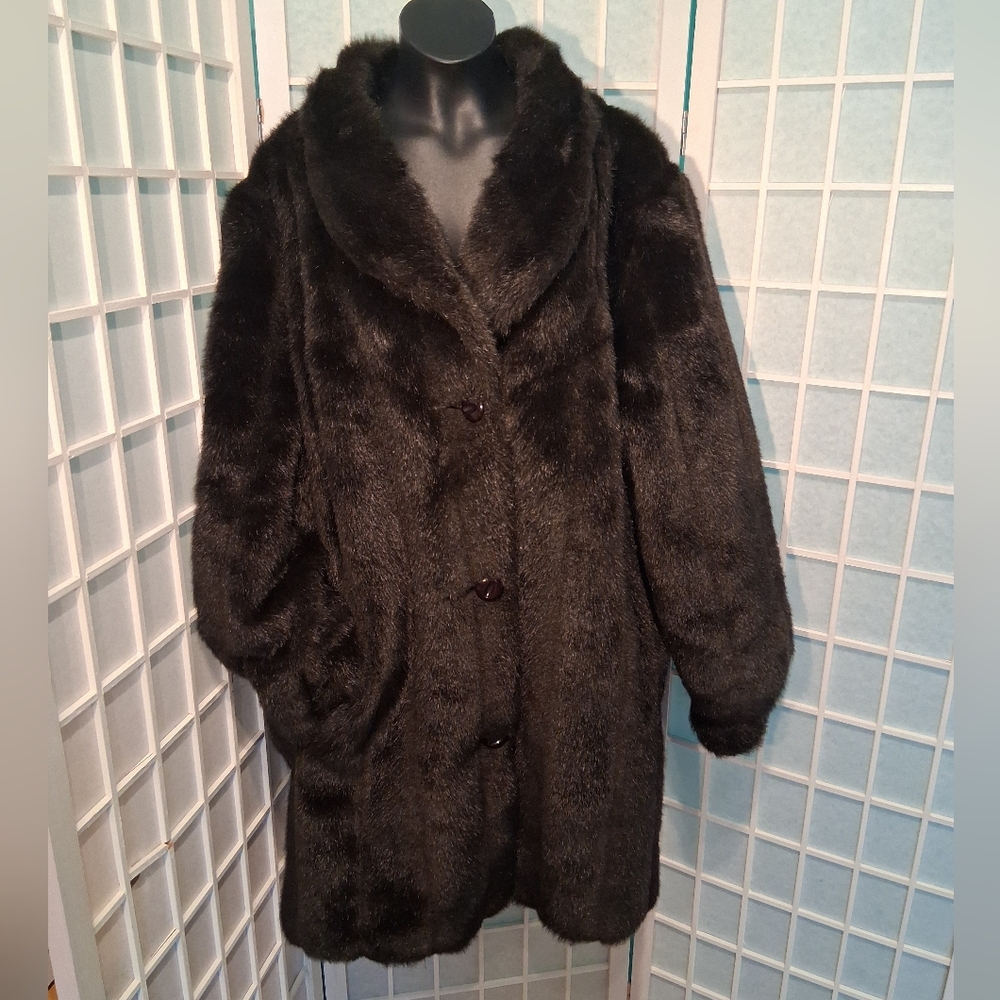 Sears XL Faux Fur Black Sable Teddy Jacket 6260